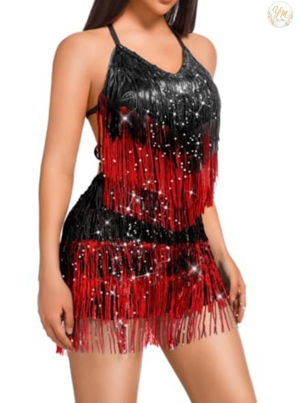 Sequin Fringe Halter Romper Sleeveless Backless Mini Party Outfit